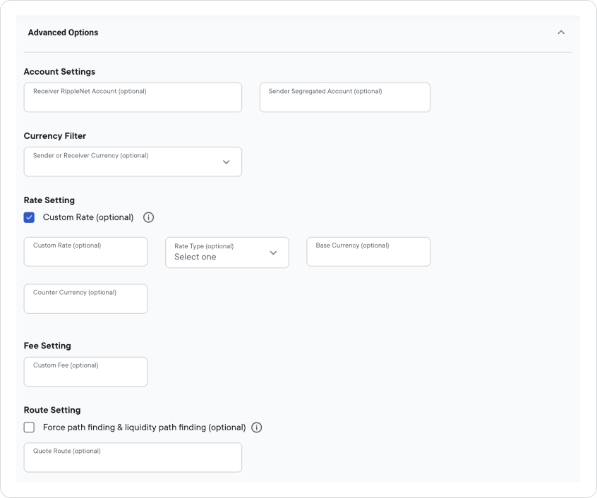 Advanced options fields