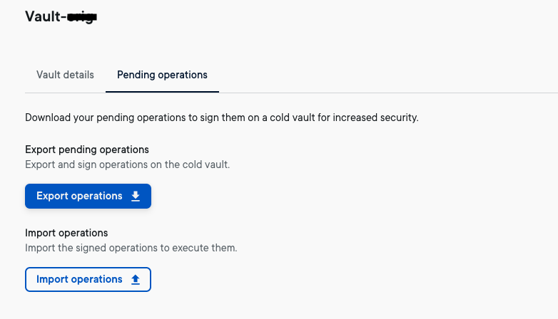 The Pending operations tab with the Export operations and Import operations actions
