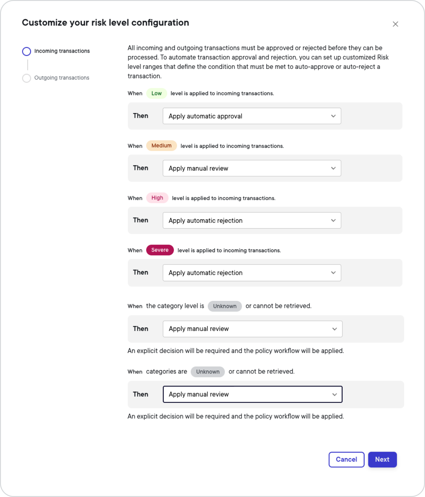 Customize risk score configuration Chainalysis