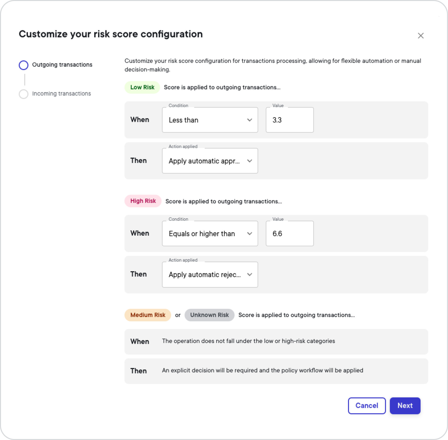 Customize risk score configuration Elliptic
