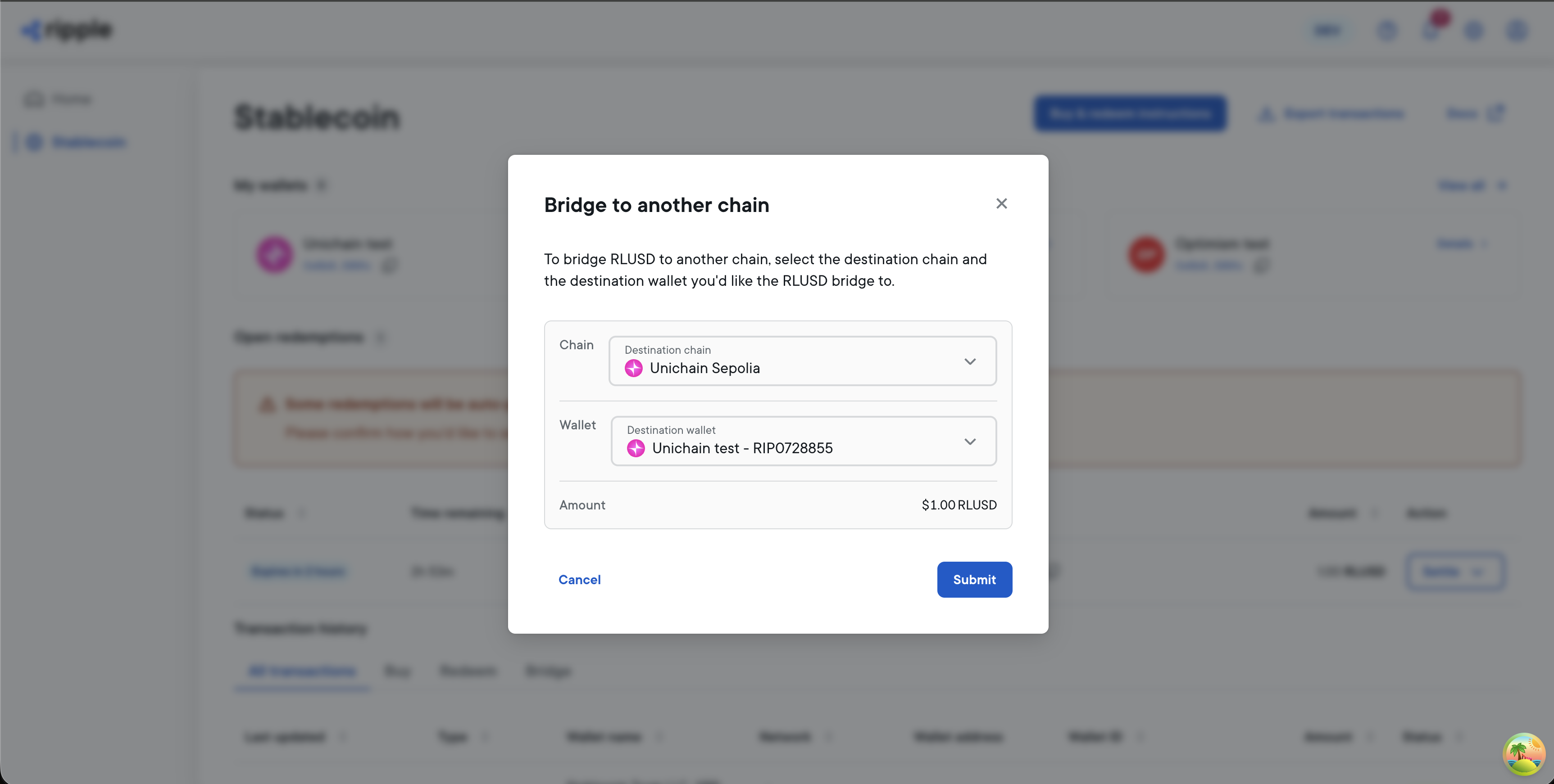 Flexible redemption bridge confirmation