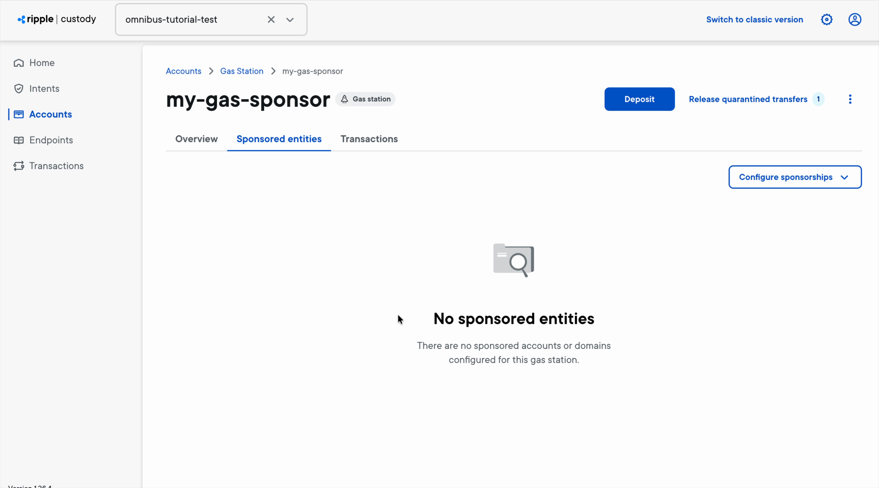 The Sponsored entities tab with the Configure sponsorships button