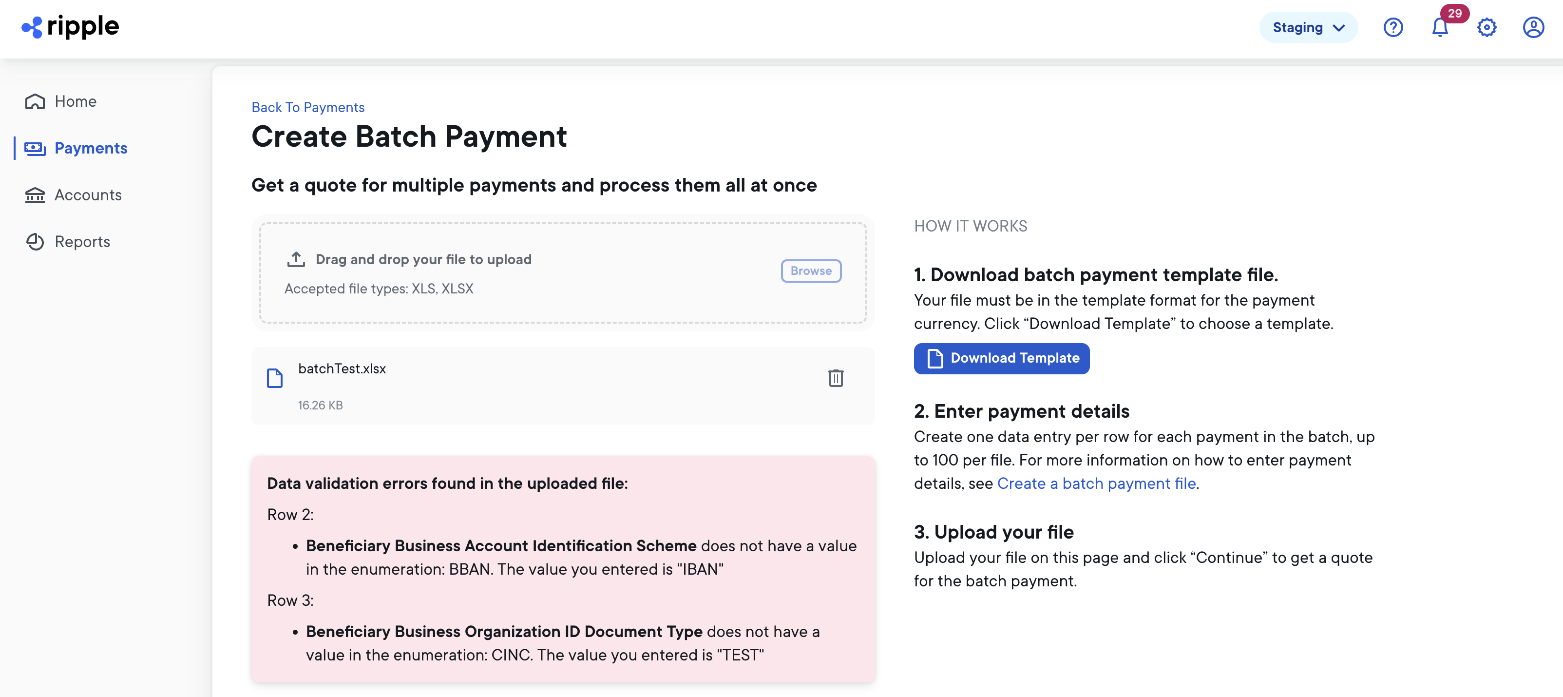 Batch payment errors