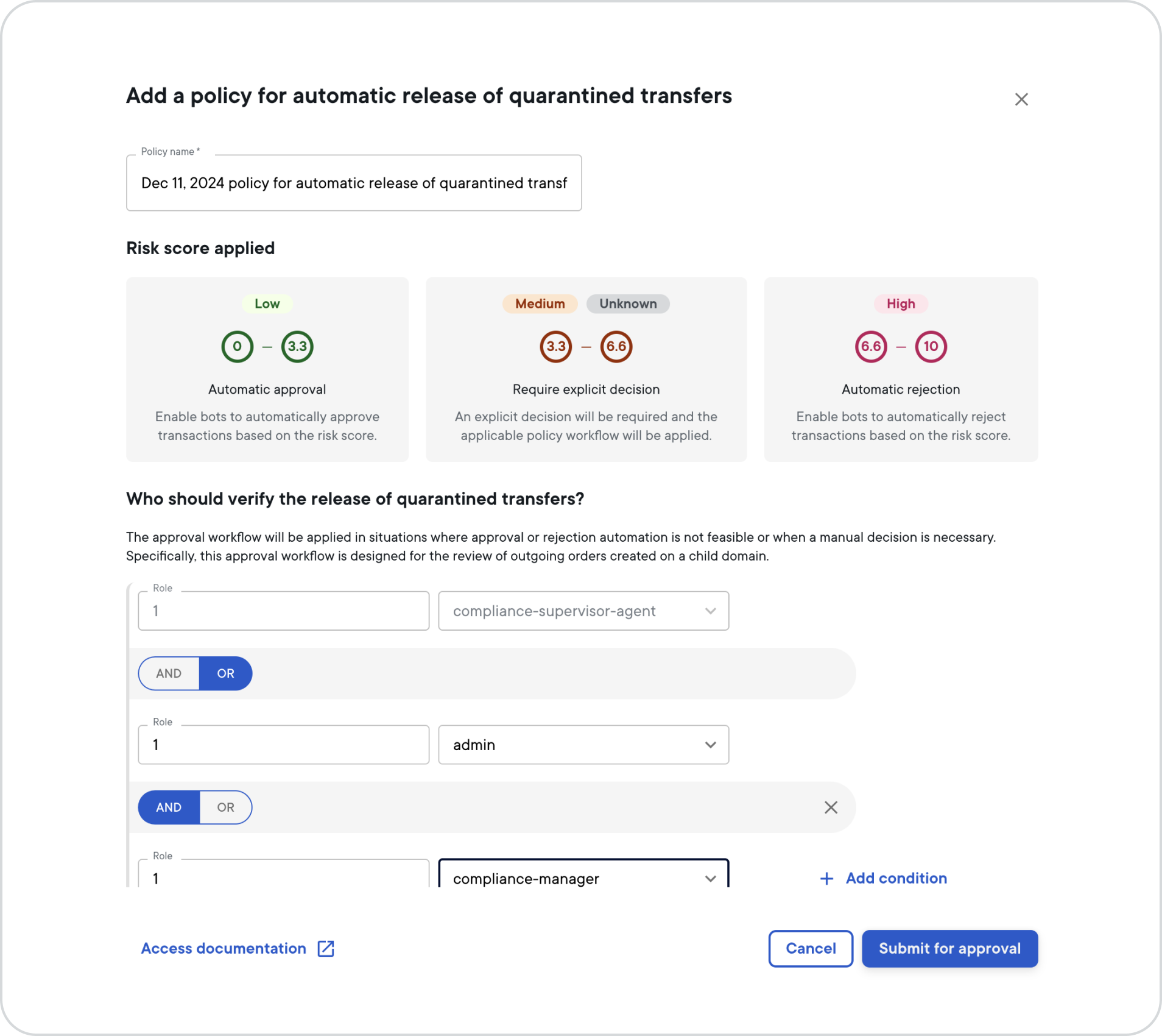 Policy automatic release quarantined transfers