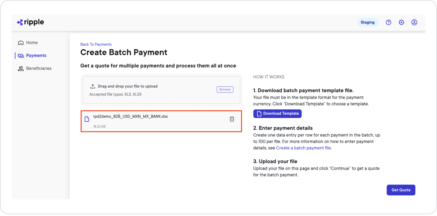Batch payment file