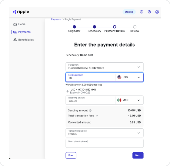 Payment details section