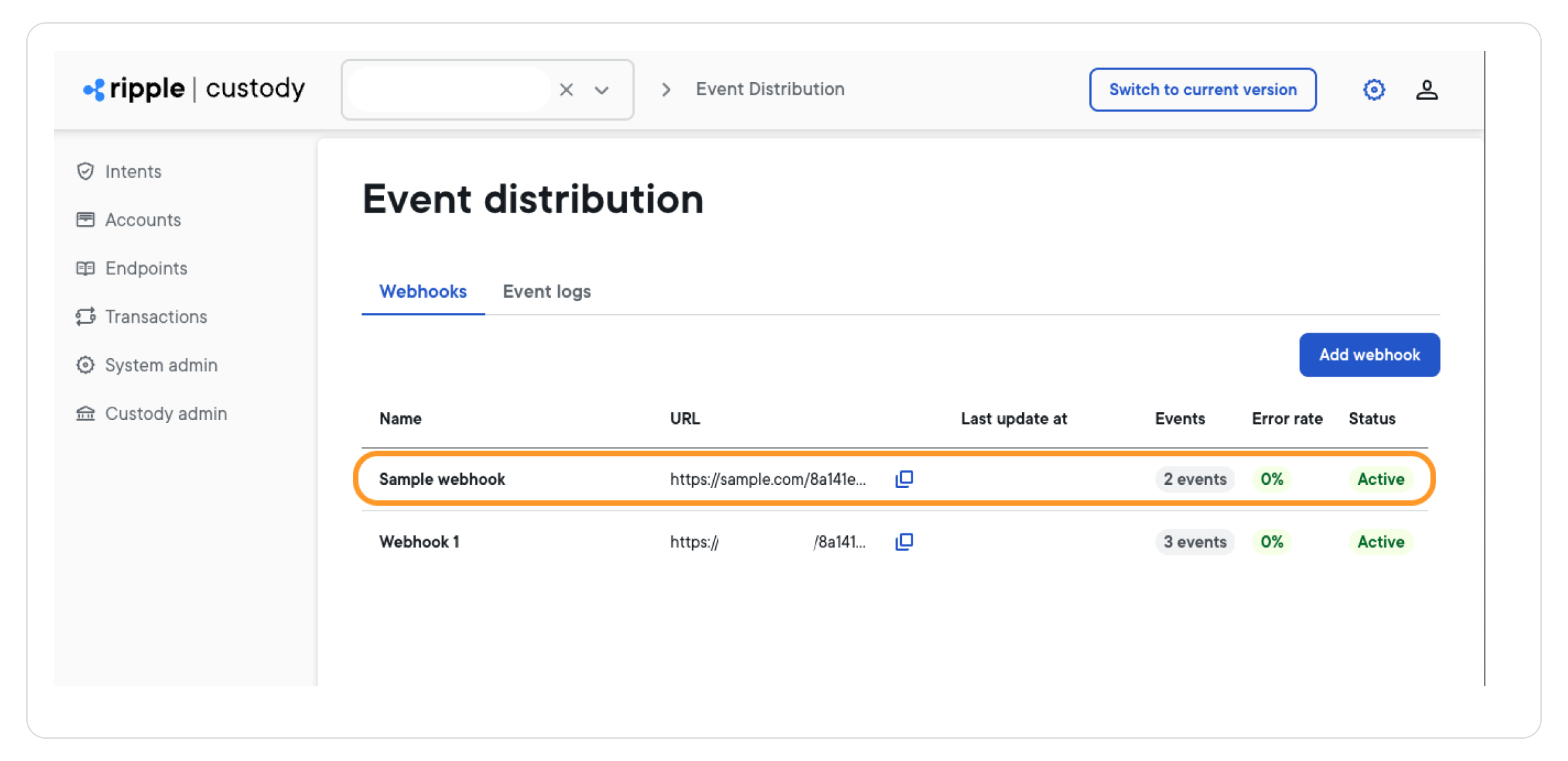 Select webhook to edit