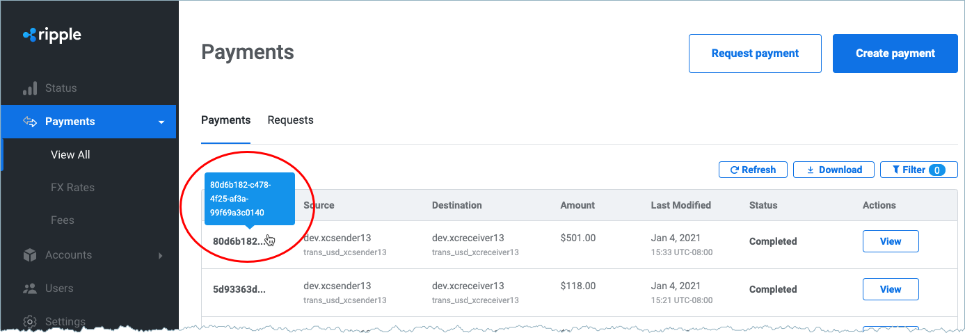 Single Payment Created in RippleNet UI