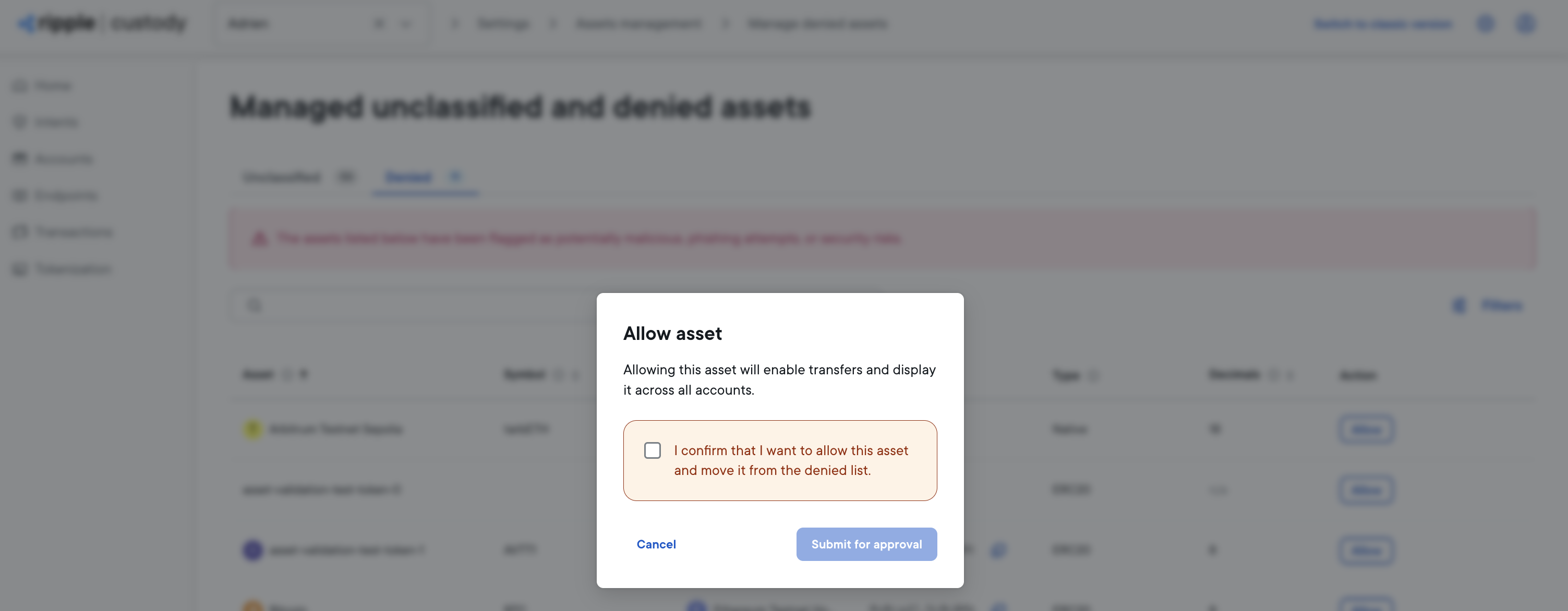 Allowlist action for a token