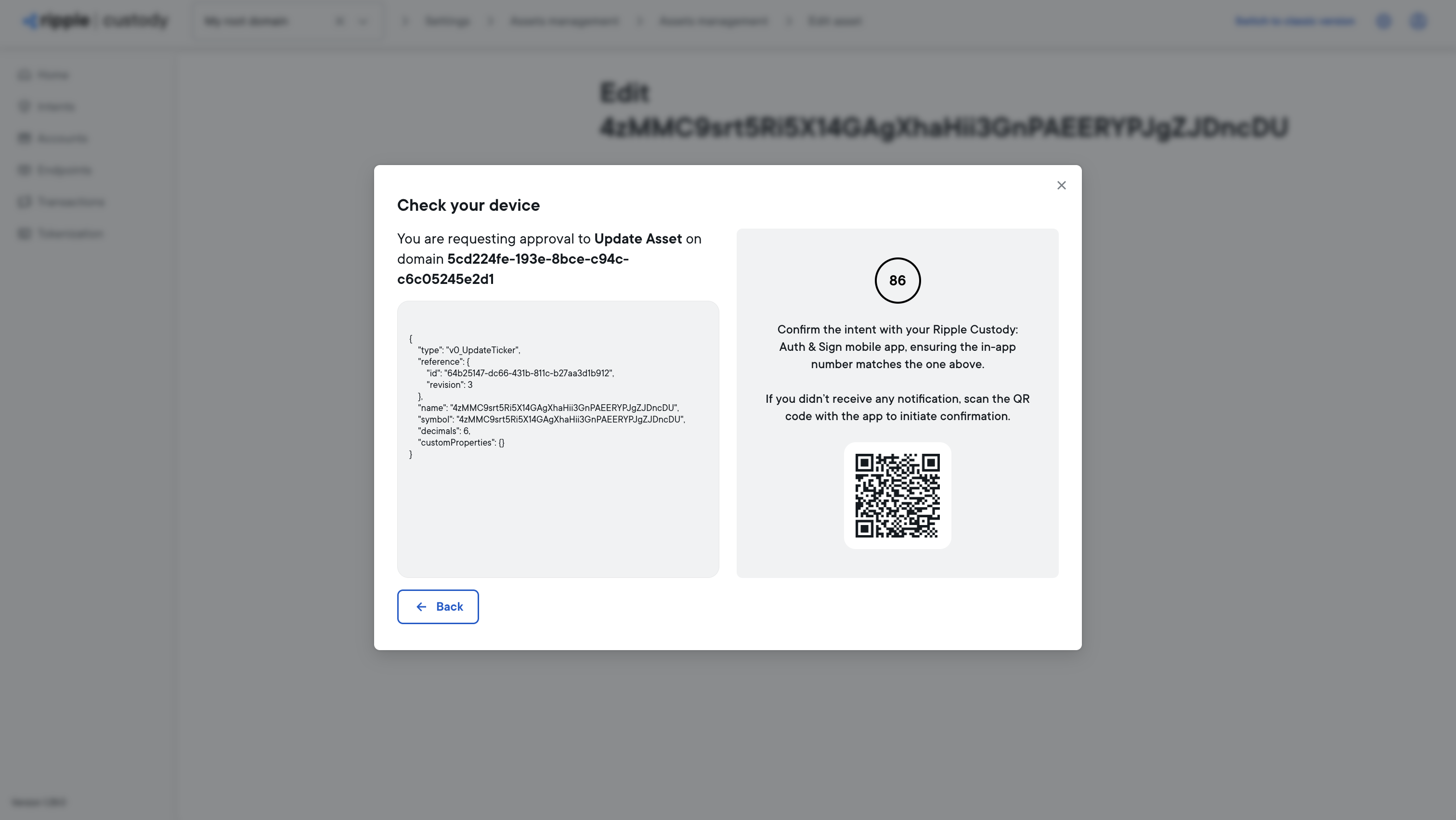 Edit asset intent dialog