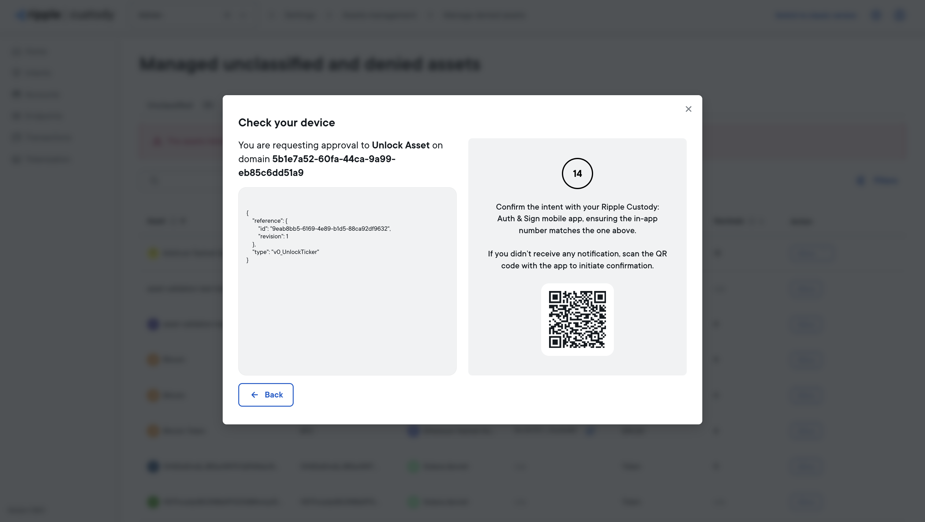 Unlock asset intent dialog