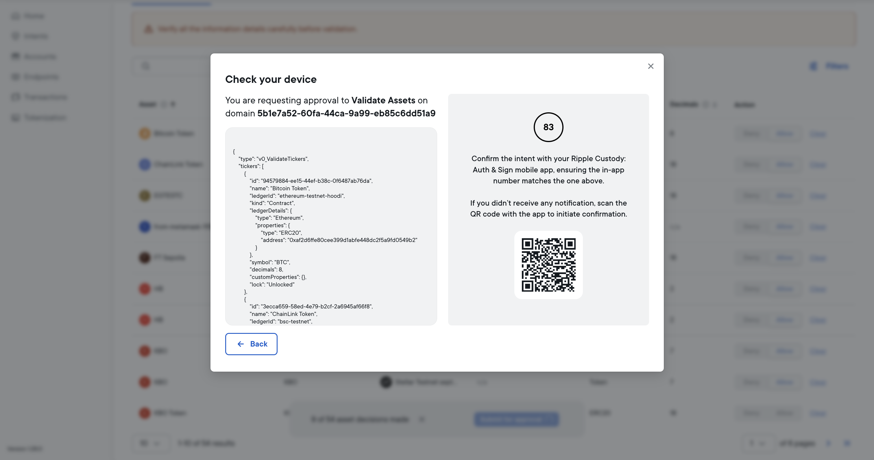 Intent confirmation dialog for allowlisting tokens