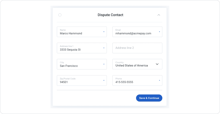 Dispute contact