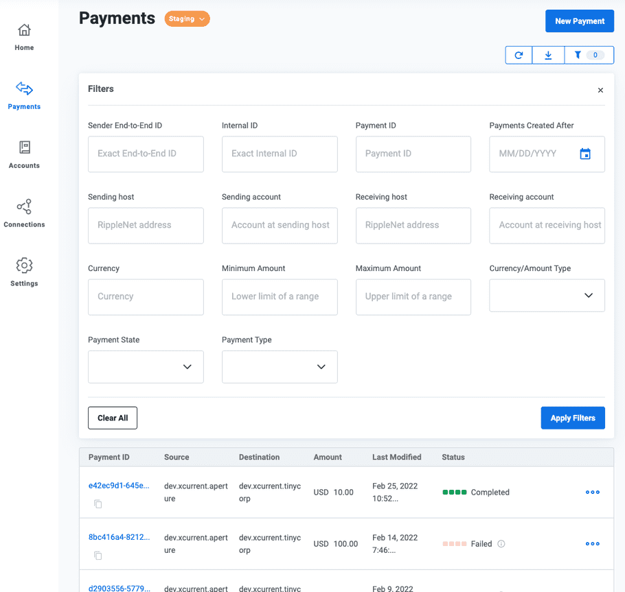 Payments page