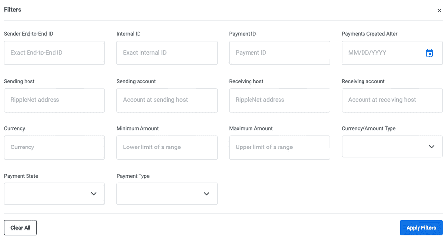 Filters panel