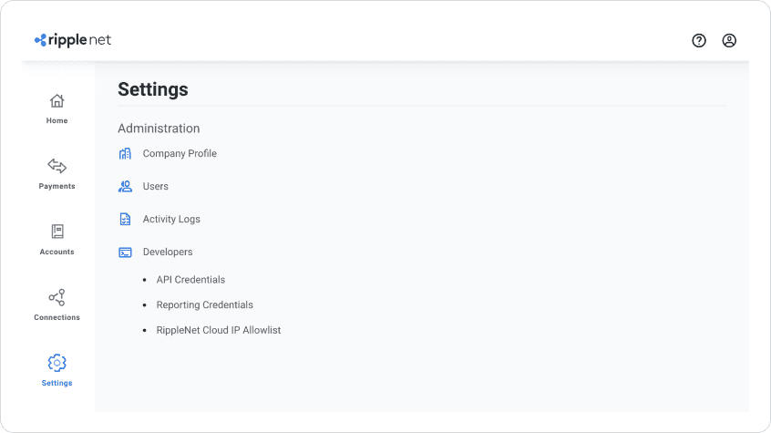 Settings page