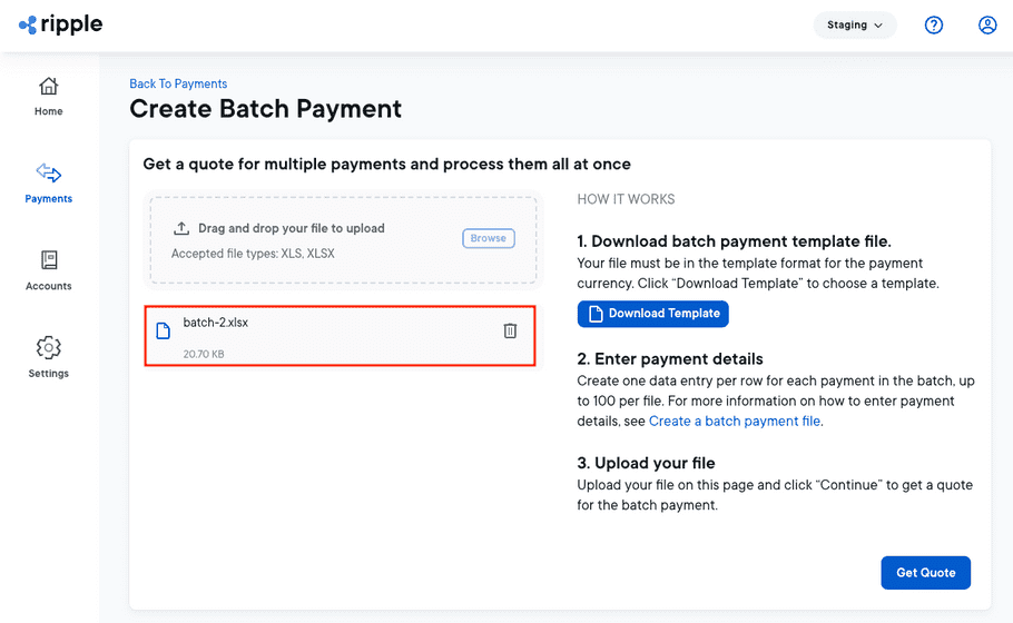 Batch payment file