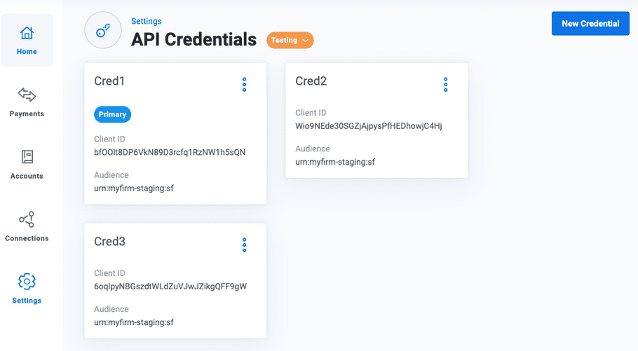 API Credentials page