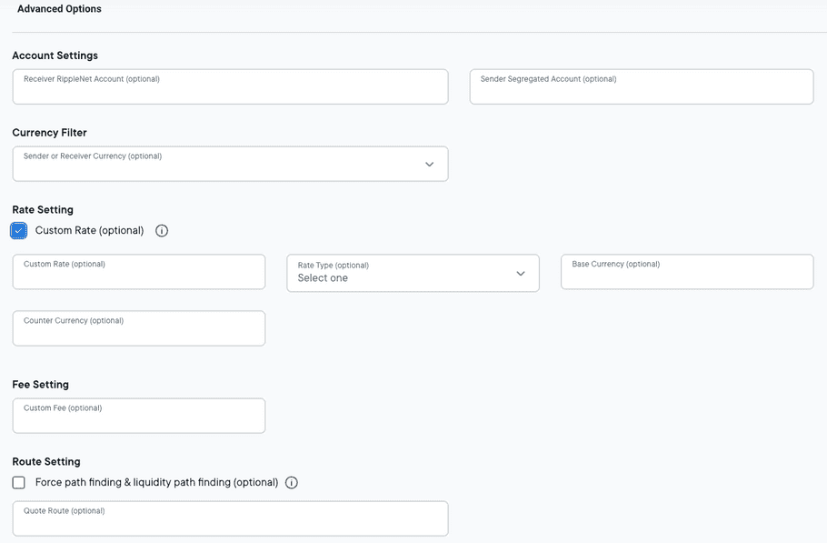 Advanced options fields