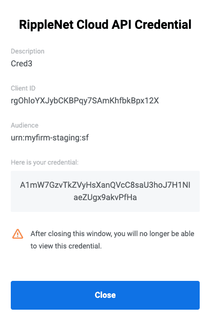 API credential dialog box