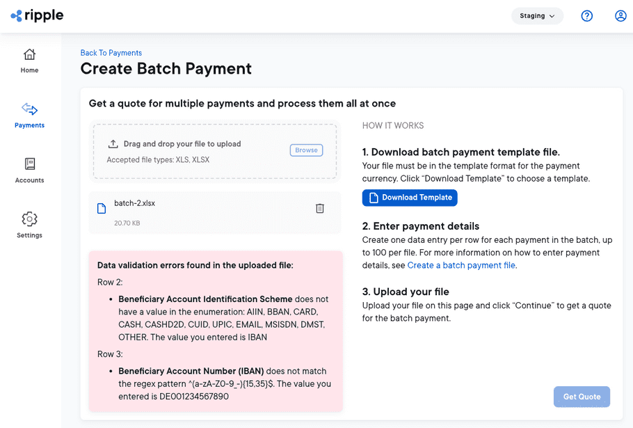 Batch payment errors