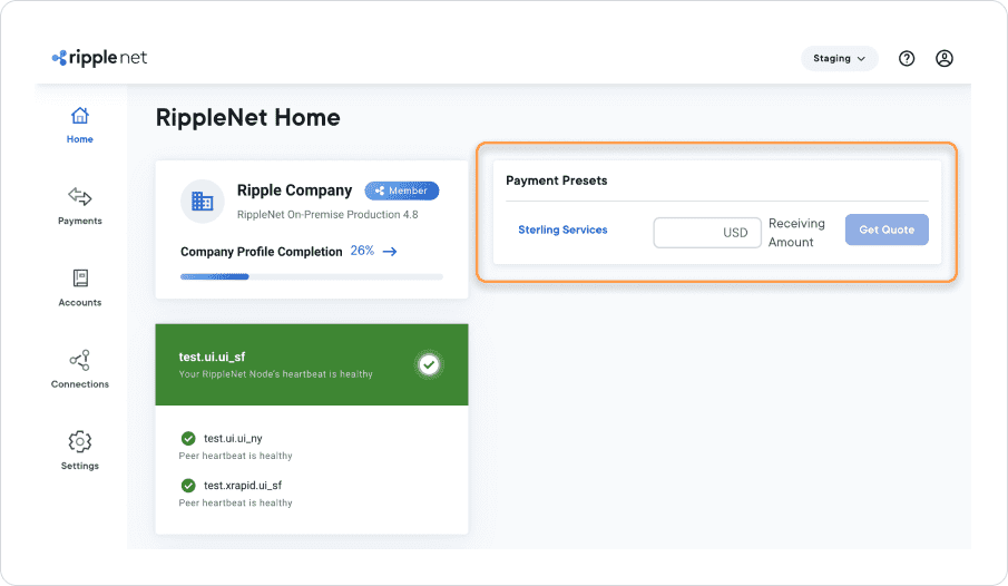 Payment presets panel