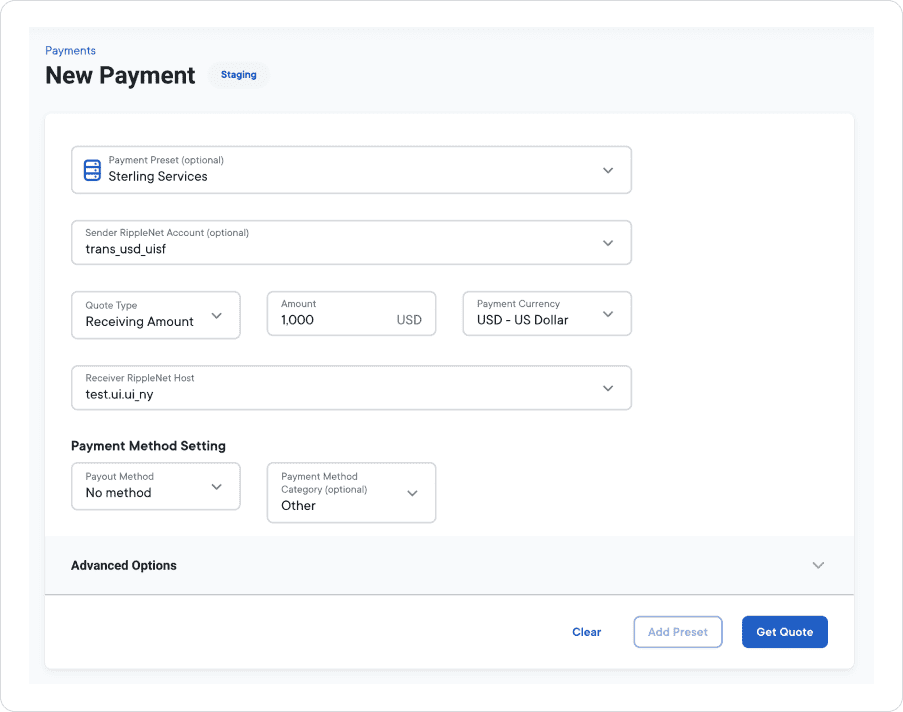 Payment preset quote details