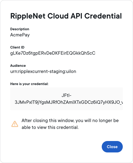 API credential details