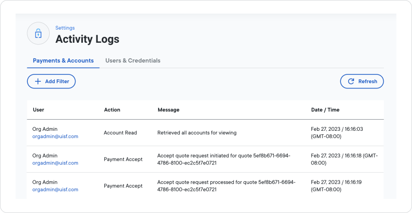 Activity logs payments