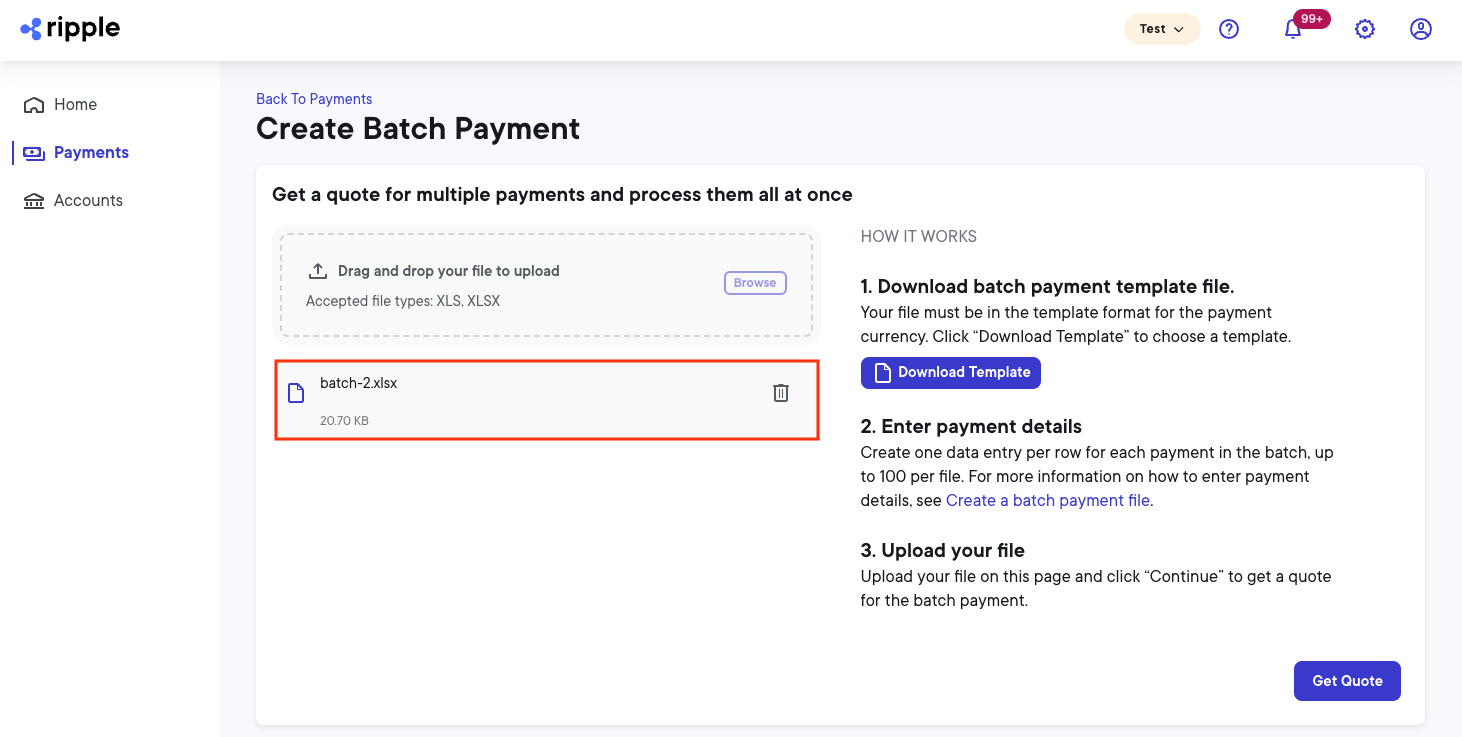 Batch payment file