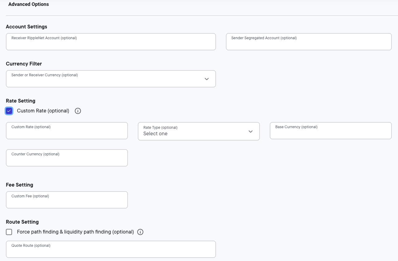 Advanced options fields