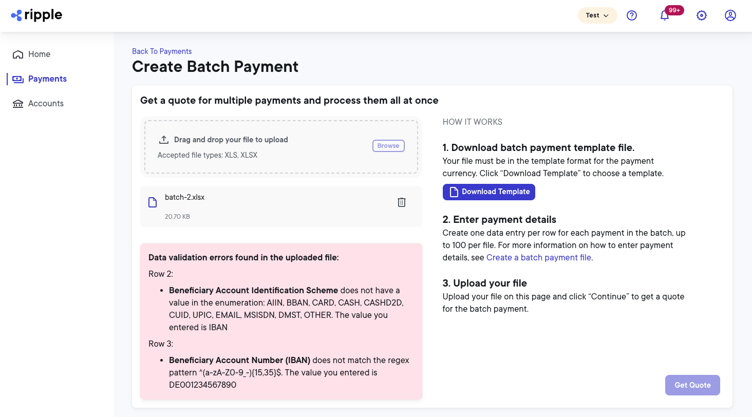 Batch payment errors