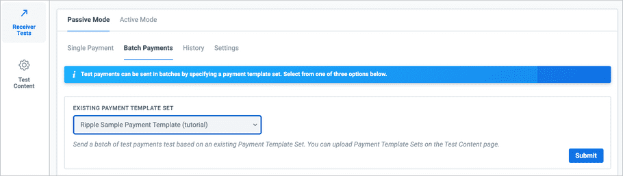 Payment Template Set for Passive Receiver Tests